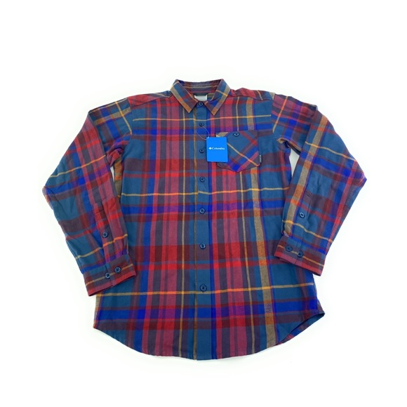 Columbia Men's Slough Creek EXS Red Blue Flannel Long Sleeve Shirts Sizes S - XL - Picture 1 of 3
